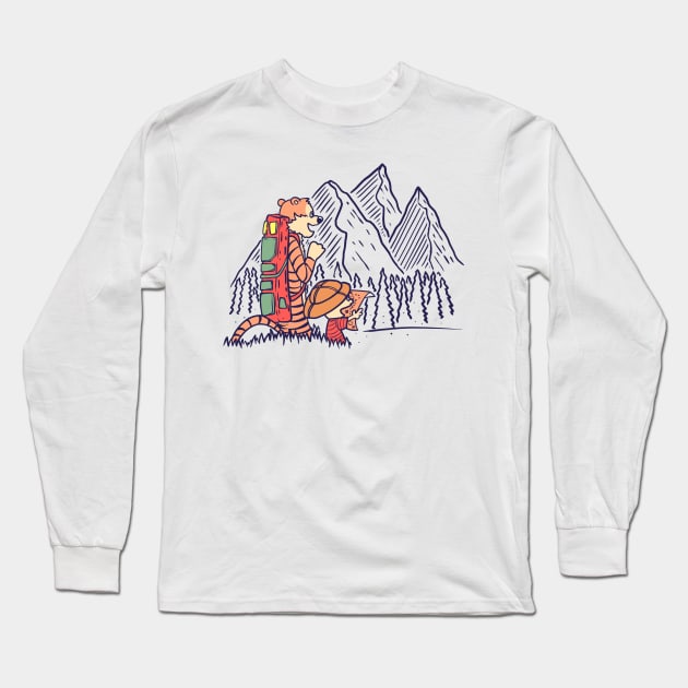 Calvin and Hobbes Climb The Mountain Long Sleeve T-Shirt by soggyfroggie